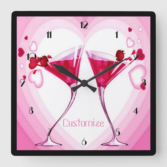 Pink Cocktail Glasses Wall Clock (Front)
