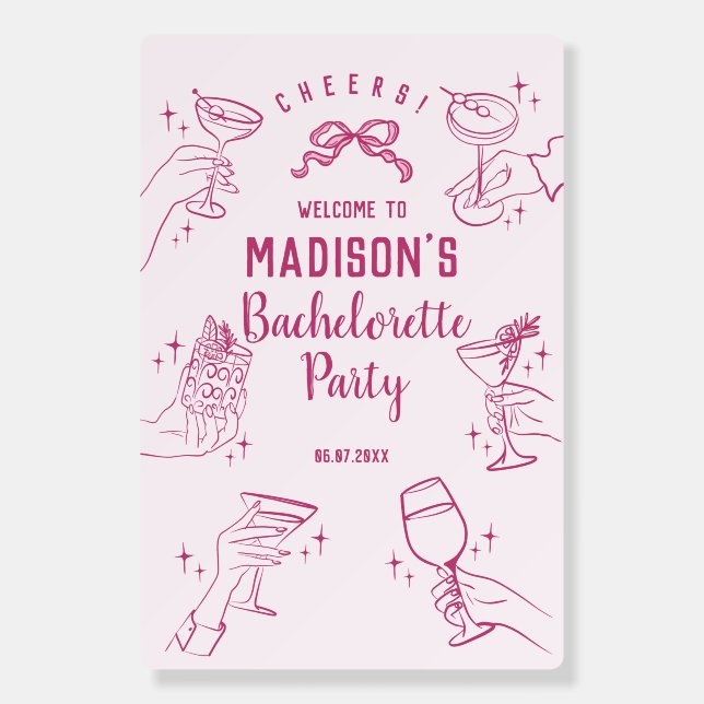 Pink Cocktail Party Bachelorette Party Welcome Foam Board (Front)