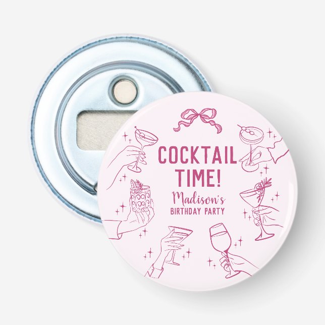 Pink Cocktail Party Birthday Bar Favors Bottle Opener (Front)