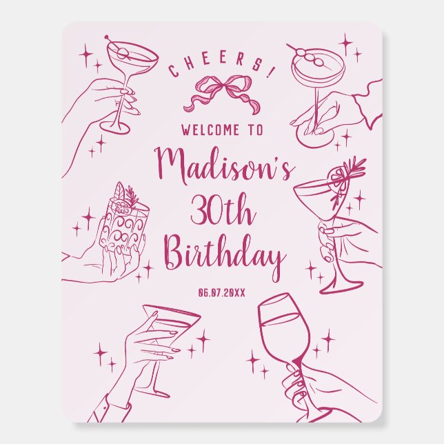 Pink Cocktail Party Birthday Party Welcome Foam Board (Front)