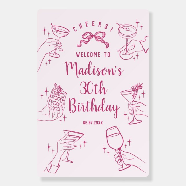 Pink Cocktail Party Birthday Party Welcome Foam Board (Front)