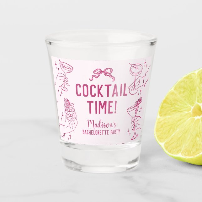 Pink Cocktail Party Retro Bachelorette Favors Shot Glass (Front)