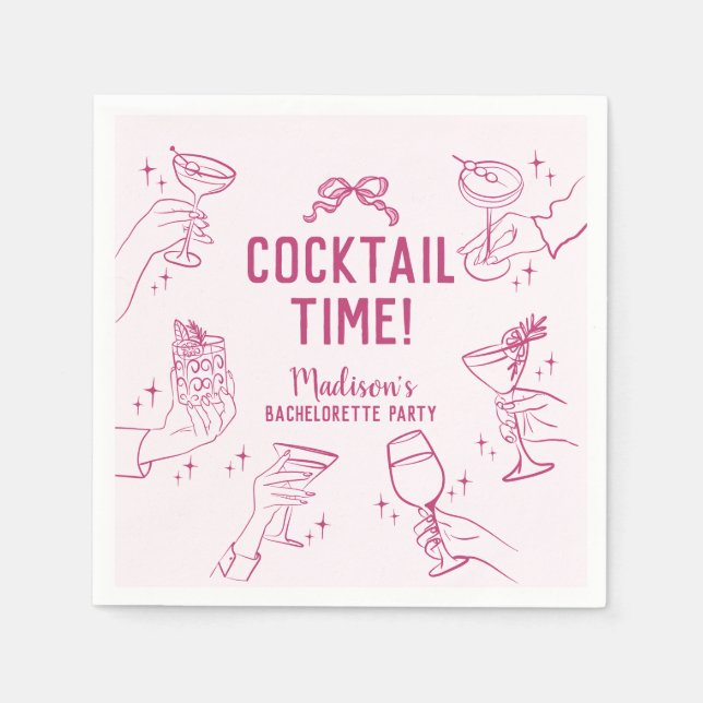 Pink Cocktail Party Retro Bachelorette Party Napkins (Front)
