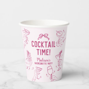 Pink Cocktail Party Retro Bachelorette Party Paper Cups
