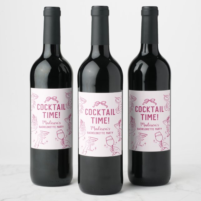 Pink Cocktail Party Retro Bachelorette Party Wine Label (Bottles)