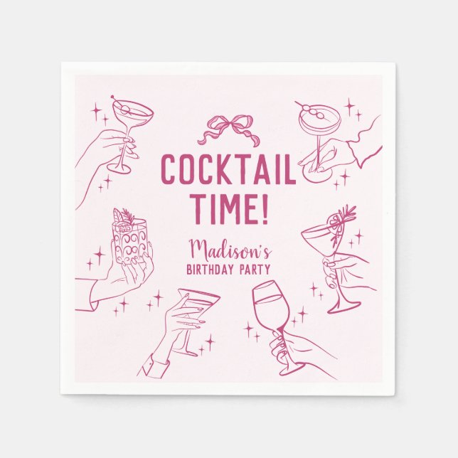Pink Cocktail Party Retro Birthday Party Napkins (Front)
