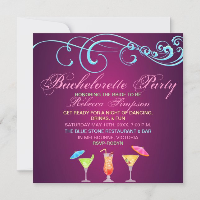 Pink Cocktail Time Bachelorette Party Invitation (Front)