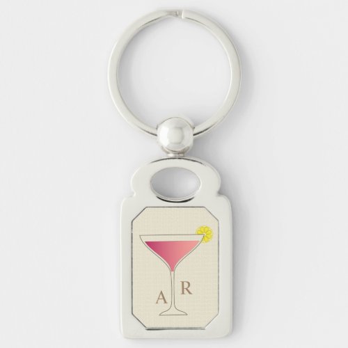 Pink cocktail with a slice of lemon personalized keychain