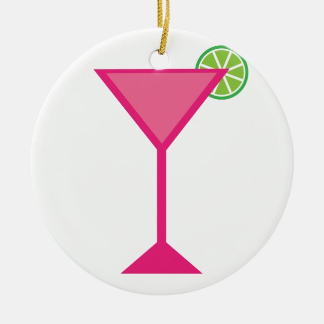 Pink Cocktail With Lime Ceramic Ornament (Front)