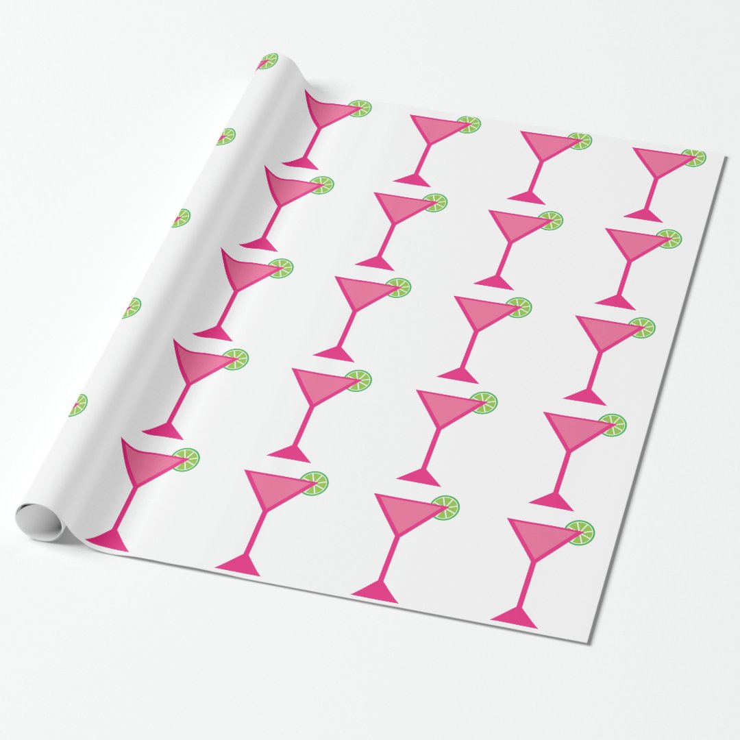 Pink Cocktail With Lime Wrapping Paper Zazzle
