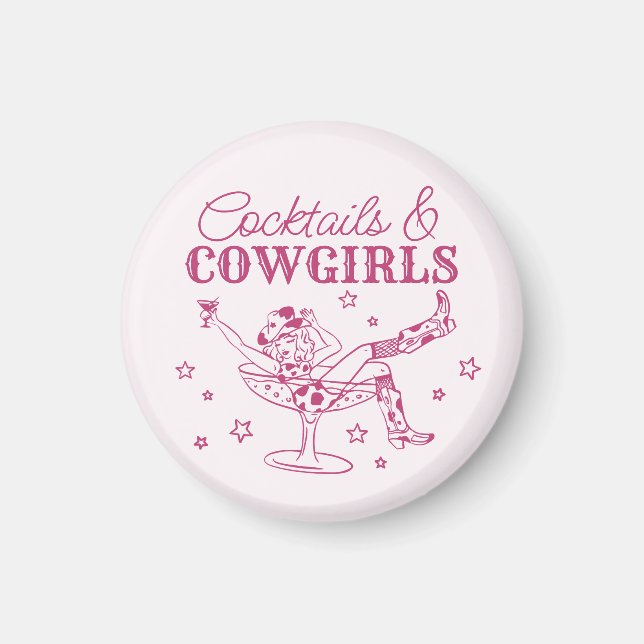 Pink Cocktails and Cowgirls Bachelorette Favors Magnet (Front)
