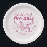 Pink Cocktails and Cowgirls Birthday Bachelorette Paper Plates<br><div class="desc">Get ready to celebrate your bride in true Nashville style with this Cocktails and Cowgirls Collection! Featuring a chic cowgirl lounging in a cocktail glass and playful pink accents, it’s giving Nashville Girls Night vibes. Grab your boots and your besties because this is going to be a party to remember!...</div>