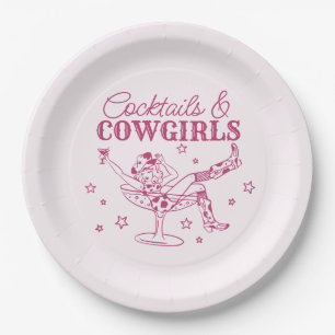 Pink Cocktails and Cowgirls Birthday Bachelorette Paper Plates