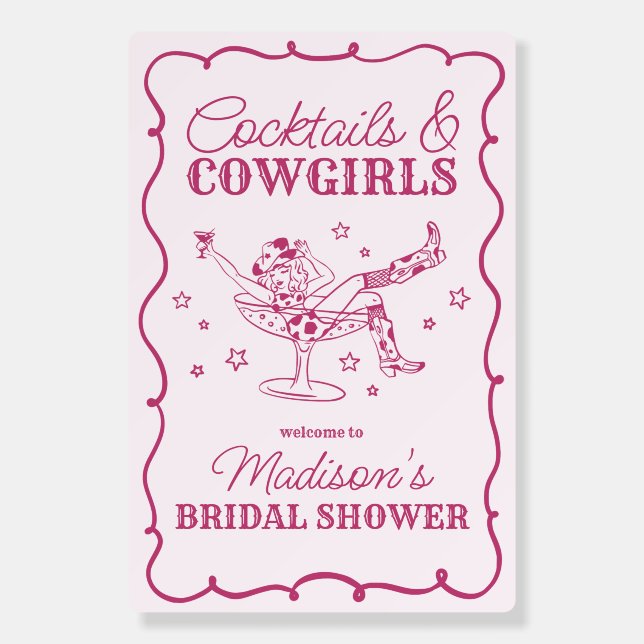 Pink Cocktails and Cowgirls Bridal Shower Welcome Foam Board (Front)