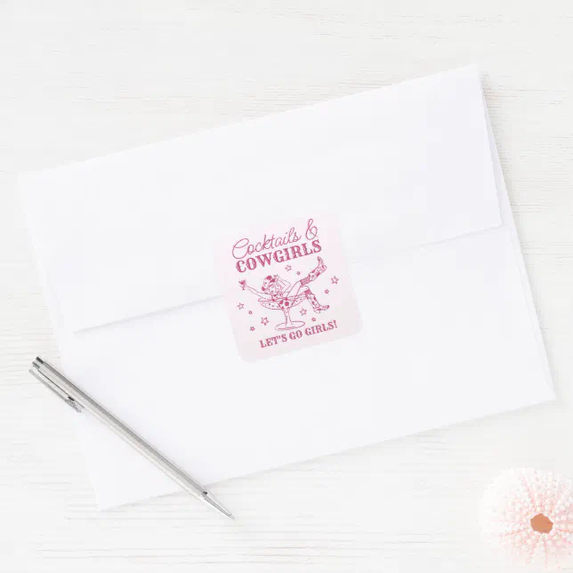 Pink Rodeo Sticker Pink Cocktails and Cowgirls Rodeo Bachelorette Square Sticker | Zazzle