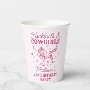 Pink Cocktails and Cowgirls Rodeo Birthday Paper Cups