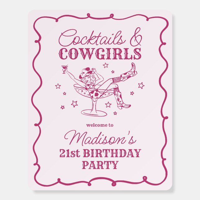 Pink Cocktails and Cowgirls Rodeo Birthday Welcome Foam Board (Front)