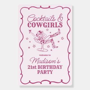 Pink Cocktails and Cowgirls Rodeo Birthday Welcome Foam Board
