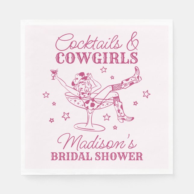 Pink Cocktails and Cowgirls Rodeo Bridal Shower Napkins (Front)