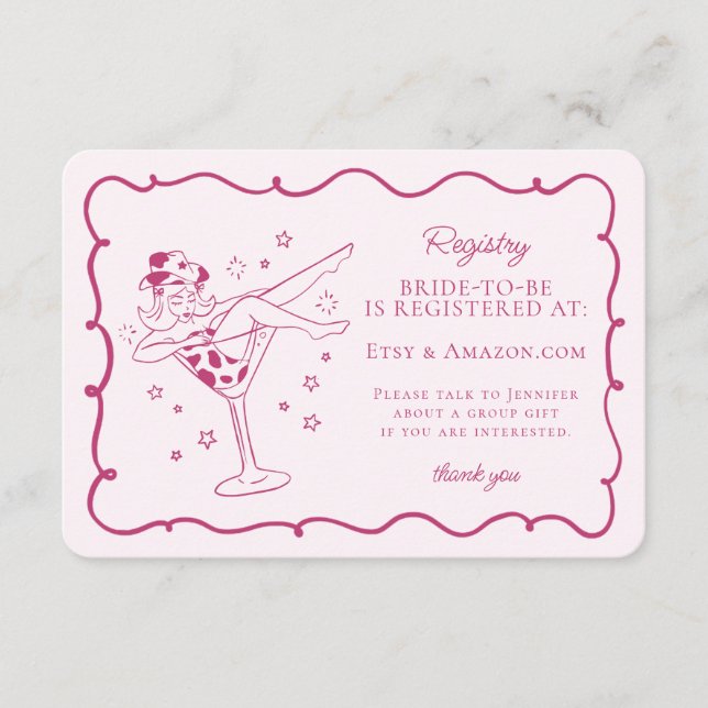 Pink Cocktails and Cowgirls Rodeo Registry Insert (Front)