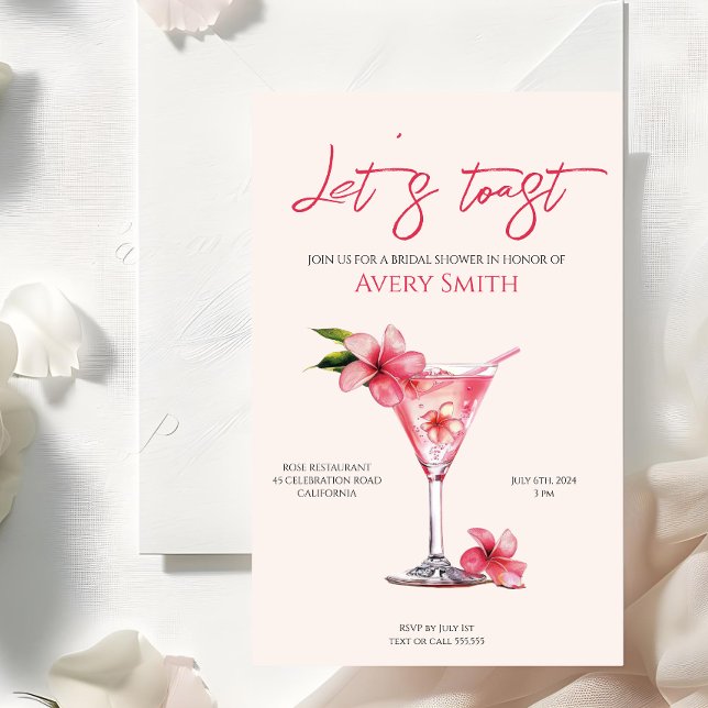 Pink Cocktails Flowers Bridal Shower Invitation (Creator Uploaded)