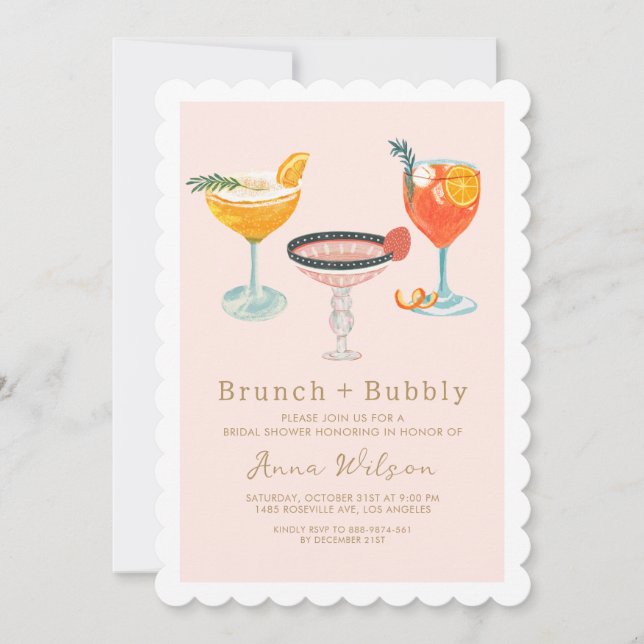 Pink Coctails  Brunch Bubbly Blush Bridal Shower  Invitation (Front)