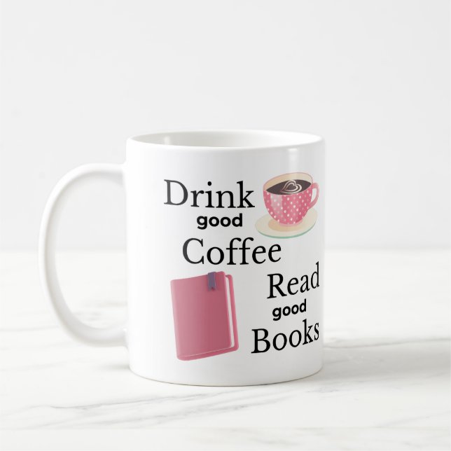 Pink Coffee and Book Lover Coffee Mug (Left)