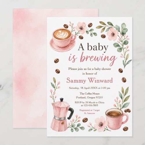 Pink Coffee Baby Is Brewing Baby Shower Invitation
