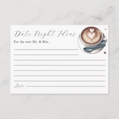 Pink Coffee Bridal Shower Theme Date Night Cards