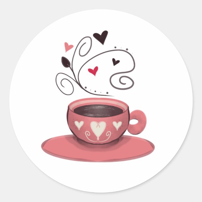 Pink coffee cup classic round sticker (Front)