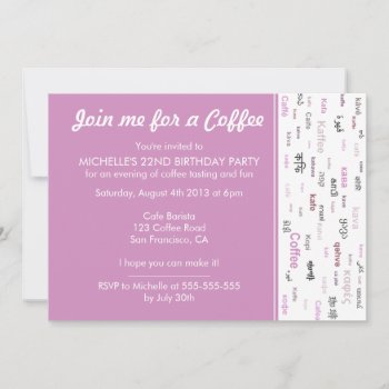 Pink Coffee Lovers Birthday Party Invitations by PeachyPrints at Zazzle