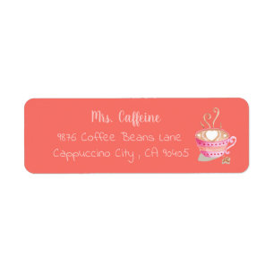 Pink coffee mug coral return address labels