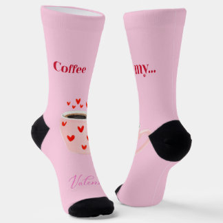 Pink Coffee Mug Valentine's Day Hearts Socks