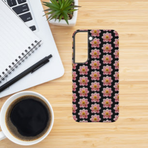 Pink Collarette Dahlia Floral Pattern on Black Samsung Galaxy S22 Case