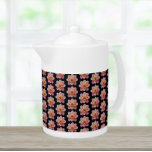 Pink Collarette Dahlia Floral Pattern on Black Teapot<br><div class="desc">White ceramic teapot with lid that features the photo image of a pink Collarette Dahlia flower on a black background and printed in a repeating pattern. A lovely,  floral design!</div>