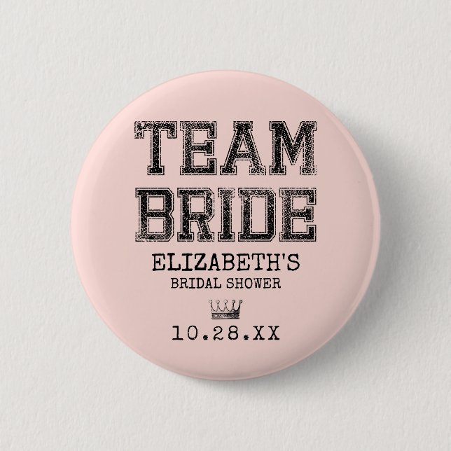 Pink Collegiate Team Bridal Shower Party Button (Front)