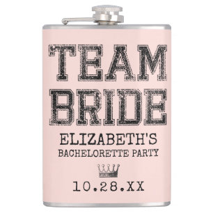 Pink Collegiate Team Bride Bachelorette Party Flask