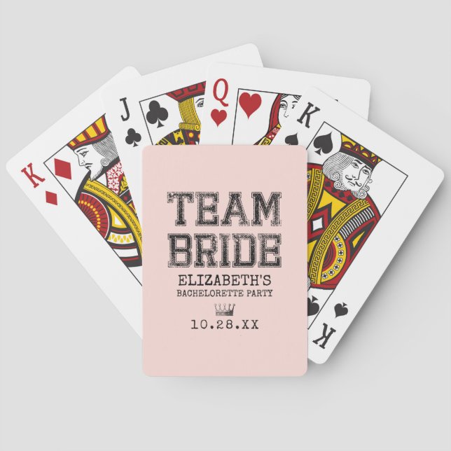 Pink Collegiate Team Bride Bachelorette Party Poker Cards (Back)