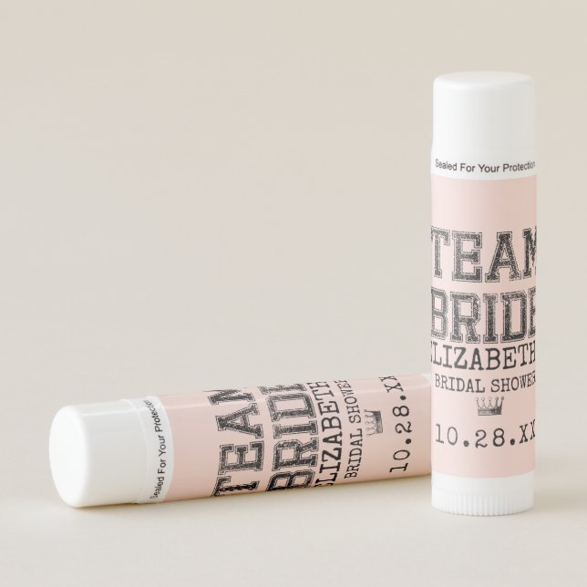 Pink Collegiate Team Bride Bridal Shower Lip Balm (Front)