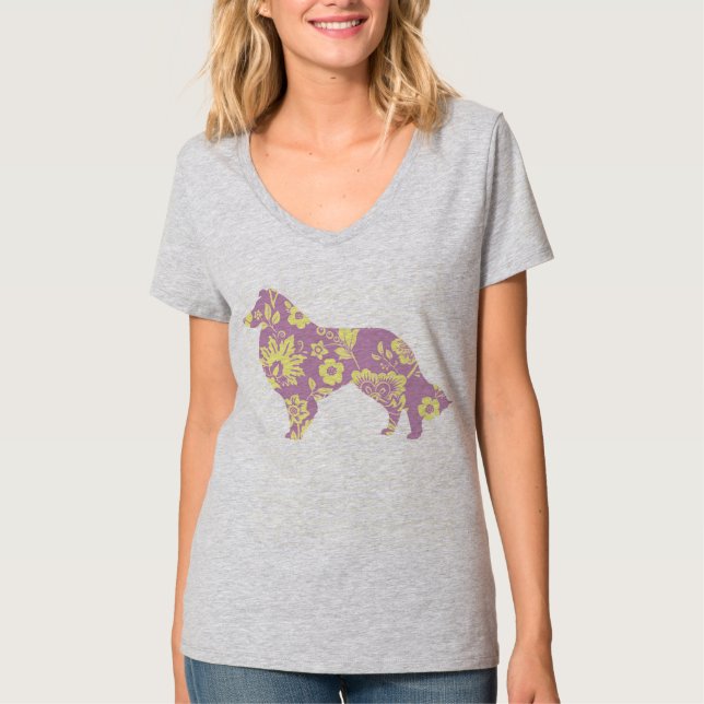 Pink Collie Flower on gray T-Shirt (Front)