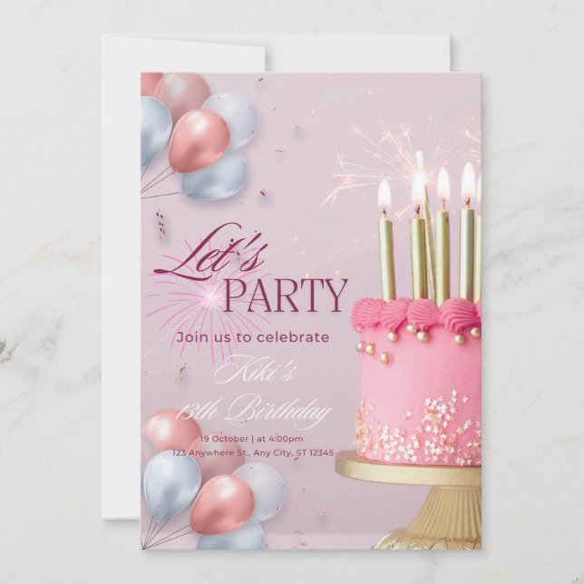 pink color birthday calibration invitation (Front)