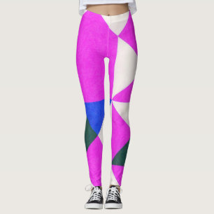 Pink Color Block Abstract Art Leggings