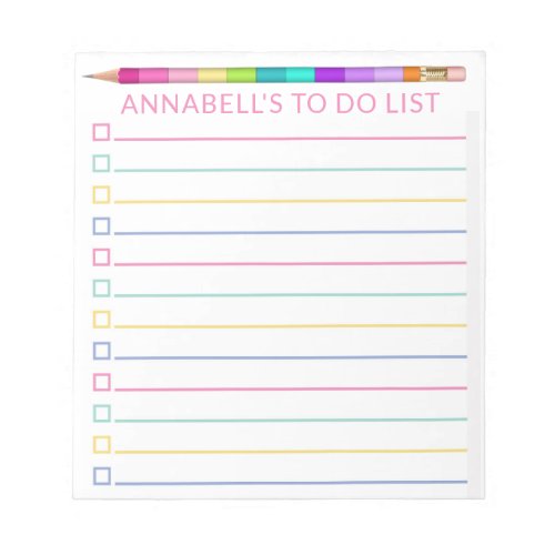 Pink Color Block Pencil To Do List Personalize Notepad