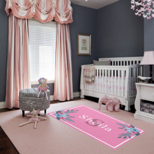 Pink Color Custom Nursery Rug Baby Girl Room Decor