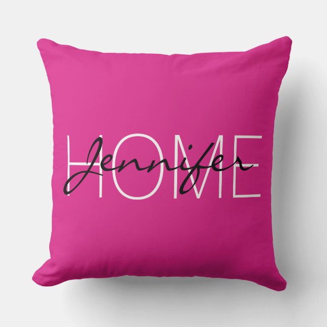 pink color home monogram throw pillow (Front)
