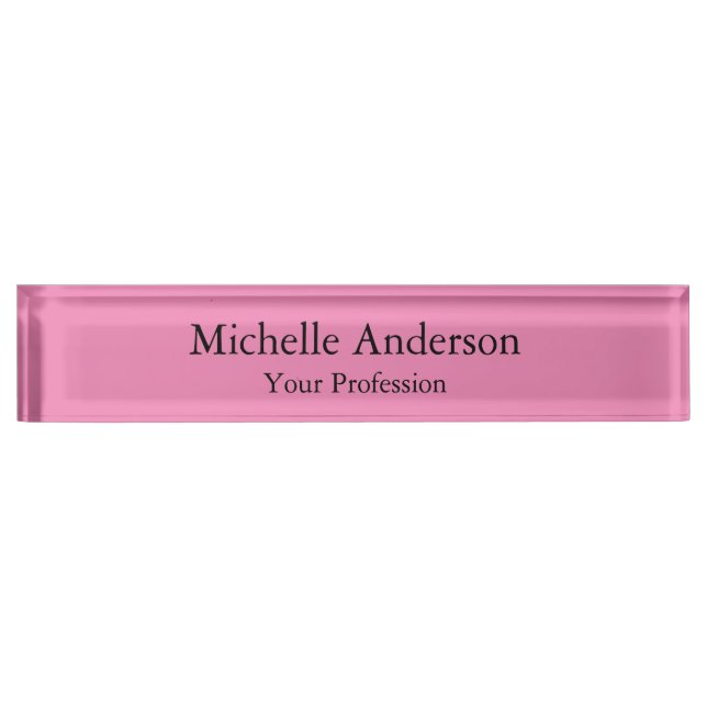 Pink Color Professional Modern Plain Desk Name Plate (Front)