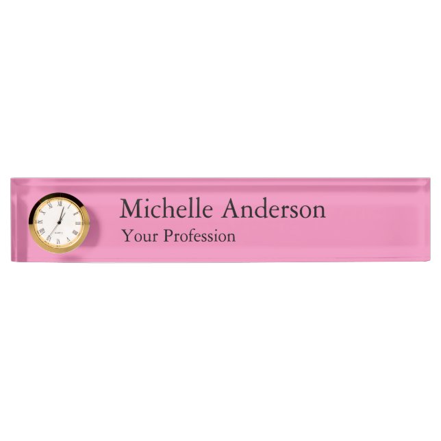 Pink Color Professional Modern Plain Desk Name Plate (Front)