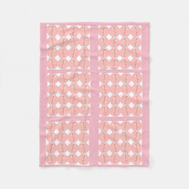 Pink Color Quilt Giraffes Design Fleece Blanket (Front)