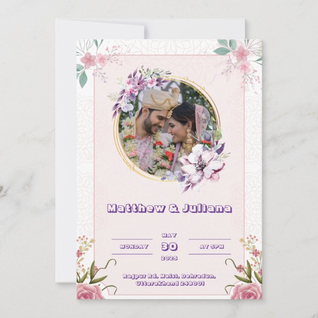 Pink color wedding Invitations post (Front)