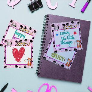Pink color with paws cute kittens 3" x 3" post-it notes